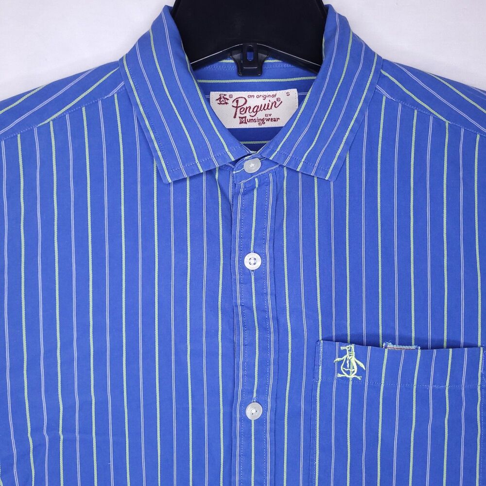 Penguin Shirt Mens Small Striped Blue, Green Heritage Slim Fit